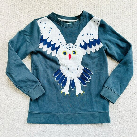 Mini Boden Smoke Grey White Owl Appliqué Sweatshirt